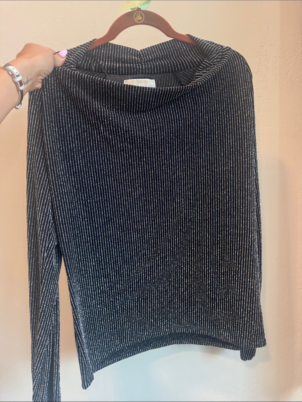 107. Michael Kors Black Ribbed Metallic Stripe Turtleneck